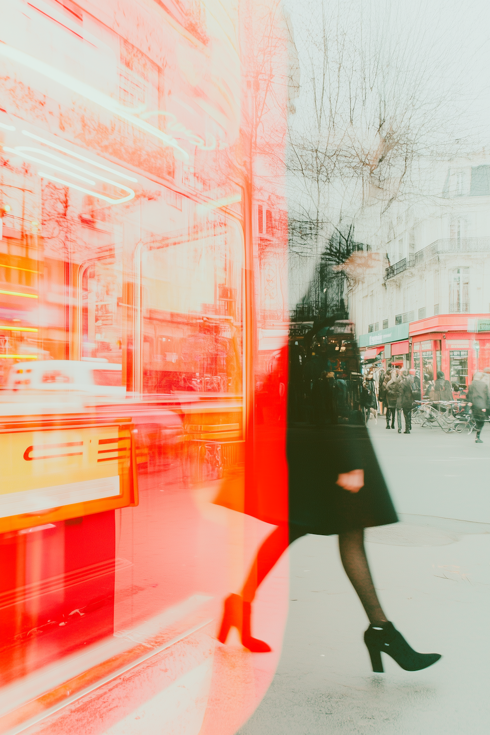 Urban street with neon reflections